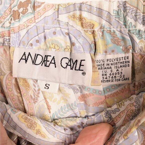 Vintage Andrea Gayle Satin Floral Pleated Midi Skirt Sz Small Cottagecore‎ Fairy - Picture 7 of 8